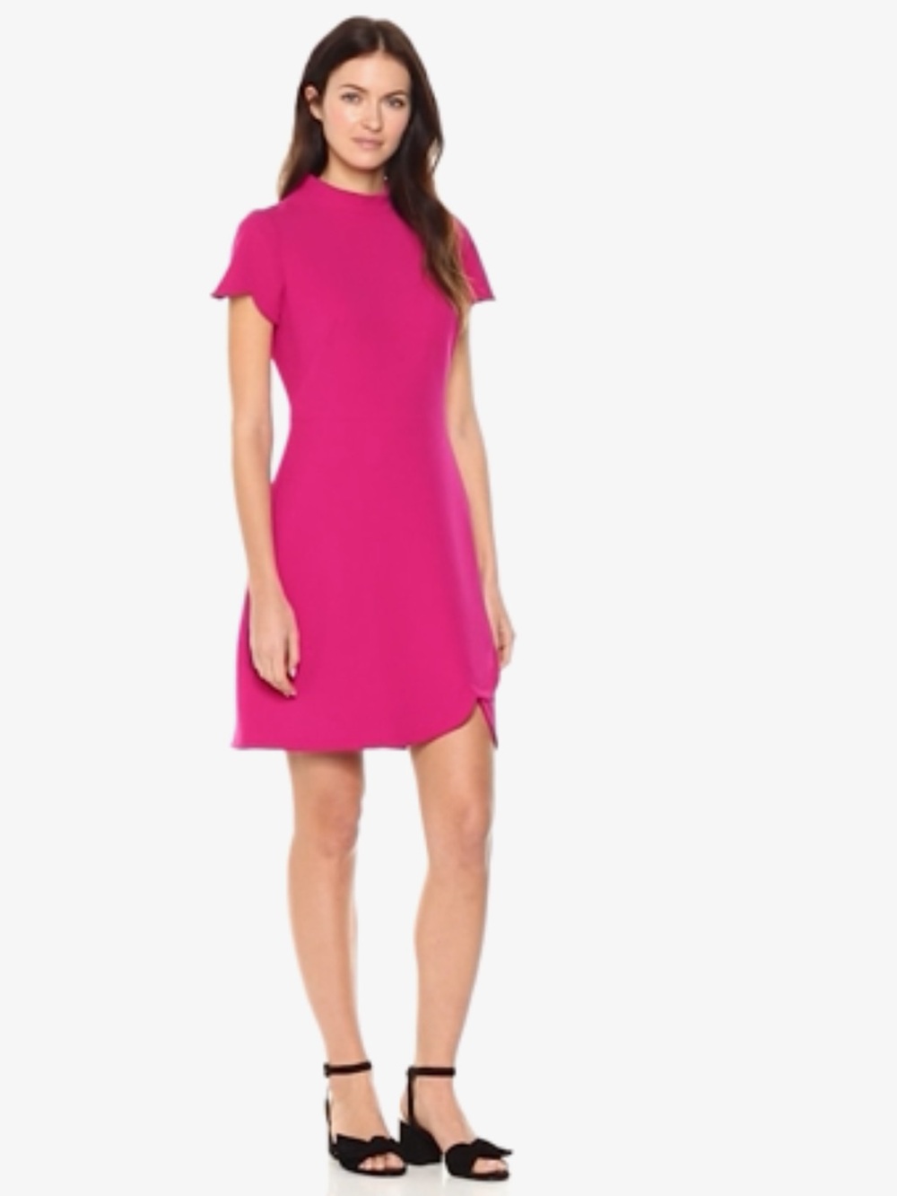 Shoshanna Katheryn Mock Neck Tulip Hem Dress hot pink 12 career